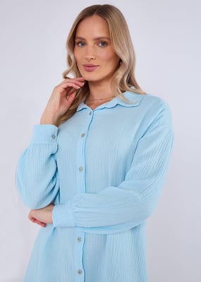 Blauw katoenen oversized shirt met textuur
