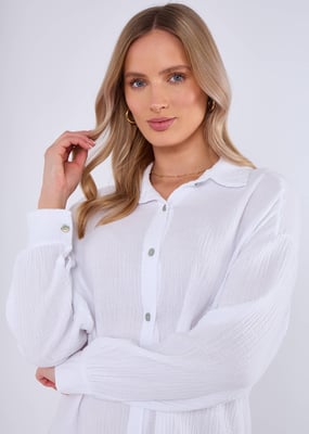 Wit katoenen oversized lang shirt met textuur