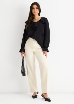 Zwarte wijde blouse met ruches en losse pasvorm