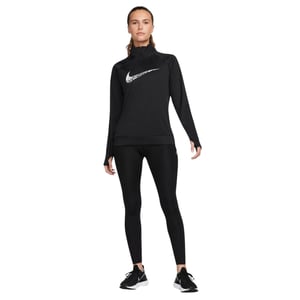 Nike Dri-fit Swoosh Hardlooptop Met Lange Mouwen In Zwart