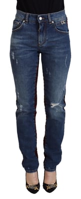 Versleten Denim Jeans Rood Zwart Ruit
