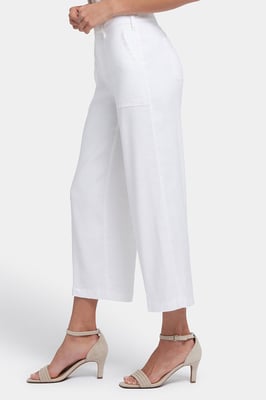Wijd Lever Cargo Capri Broek In Stretch Linnen | Optisch Wit