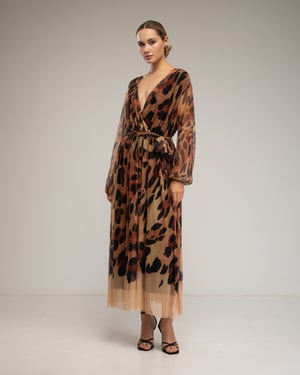 Dierprint tule midi-jurk