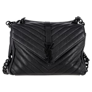 Saint Laurent Chevron Quilted Medium College Top Handle Bag in zwart leer