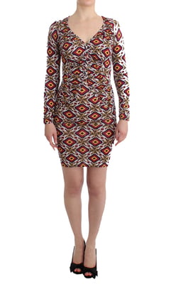 Geometrische Print Mini Jurk Lange Mouwen V-hals