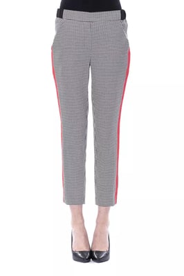 Geribbelde Houndstooth Broek met Rode Zijkantstripe