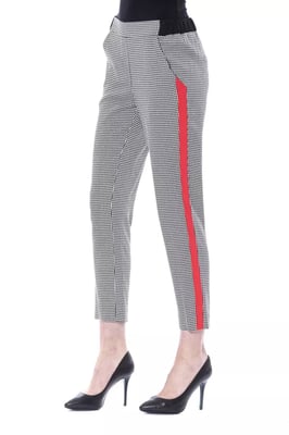 Geribbelde Houndstooth Broek met Rode Zijkantstripe