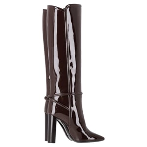 Saint Laurent Jane Kniehoge Laarzen in Bruin Gepatenteerd Leer