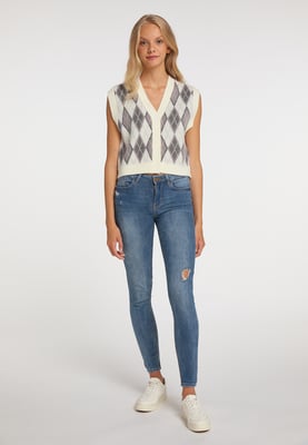 Mymo Gebreide vest Blonda Dames Wol Wit Veelkleurig