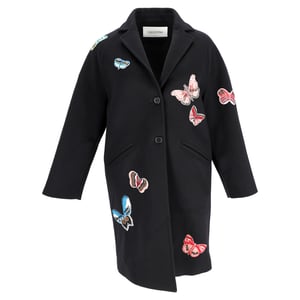 Valentino Vlinderapplicatie Mantel in Zwart Wol