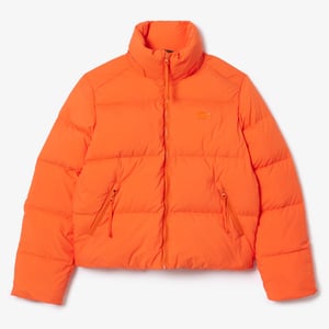 Lacoste damesjas met capuchon en relaxte pasvorm in oranje