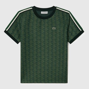 Lacoste slim-fit T-shirt voor dames met Monogram Jacquard-print in groen.