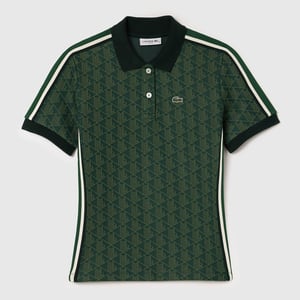 Lacoste slim-fit poloshirt voor dames met Monogram Jacquard-patroon in groen.