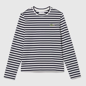 Dames Lacoste gestreept T-shirt met lange mouwen in marineblauw