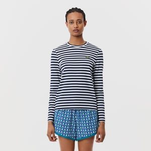 Dames Lacoste gestreept T-shirt met lange mouwen in marineblauw