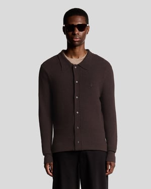 Lyle & Scott getextureerd gebreid vest met kraag - zwart