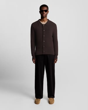 Lyle & Scott getextureerd gebreid vest met kraag - zwart