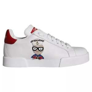 Dolce & Gabbana Witte Patch Kalfsleer Nappa Portofino Sneakers Schoenen