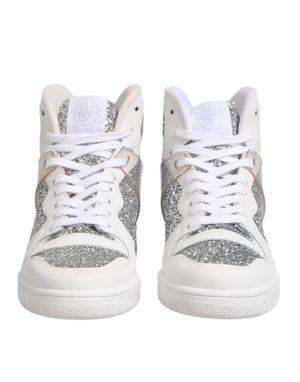 Chiara Ferragni Witte Zilveren Hoge Sneakers voor Dames