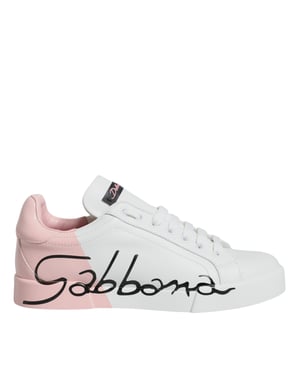Dolce & Gabbana Witte Roze Portofino Lage Sneakers Schoenen
