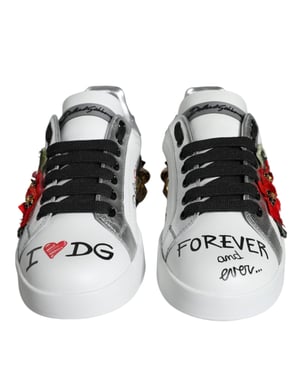 Dolce & Gabbana Witte Leren Bloemige Studded Sneakerschoenen