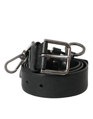 Dolce & Gabbana Zwart Kalfsleren Riem met Zilveren Metalen Gesp