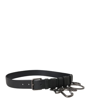 Dolce & Gabbana Zwart Kalfsleren Riem met Zilveren Metalen Gesp