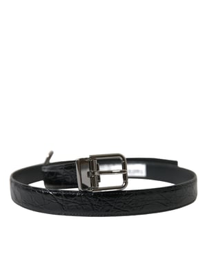 Dolce & Gabbana Zwarte Leren Riem met Zilveren Metalen Gesp