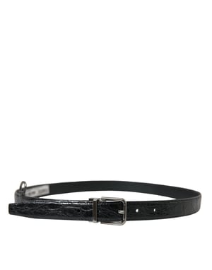 Dolce & Gabbana Zwarte Leren Riem met Zilveren Metalen Gesp