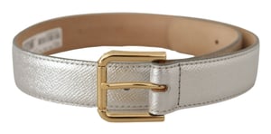 Dolce & Gabbana Zilveren Leer Gouden Logo Metaal Taillegesp Riem