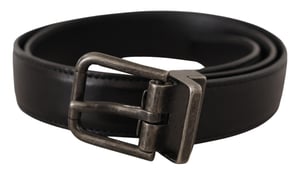 Dolce & Gabbana Zwarte Kalfsleer Logo Metalen Gesp Riem