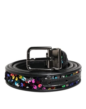 Dolce & Gabbana Zwarte Pailletten Versierde Metalen Gespsluiting Riem