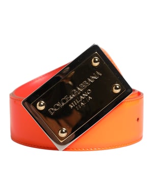 Dolce & Gabbana Oranje Gouden Toon Metaal Logo Gesp Riem