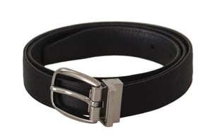 Dolce & Gabbana Zwart Kalfsleer Zilveren Logo Metalen Gesp Riem