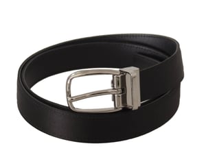 Dolce & Gabbana Zwart Kalfsleer Zilveren Logo Metalen Gesp Riem