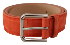 Dolce & Gabbana Oranje Leren Suède Zilveren Logo Metaal Gesp Riem