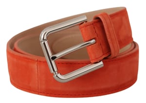 Dolce & Gabbana Oranje Leren Suède Zilveren Logo Metaal Gesp Riem