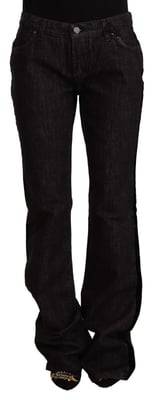 GF Ferre Zwarte Midden Taille Katoenen Denim Rechte Bootcut Jeans