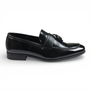 Herenschoenen in zwart met kwastjes, hoogglanzend lakleer, imitatieleer.