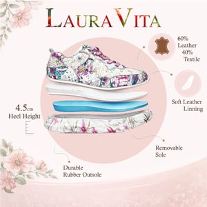 Laura Vita Sofiao 07 dames sneakers met roze bloemenprint en platformzool, gemaakt van leer.