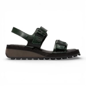 Fly London HEIF558FLY dames sandalen met sleehak en gesp, petrolgroen leer