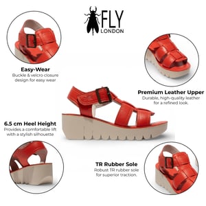 Fly London YUDD236FLY dames sandalen met sleehak van duivelsrood leer