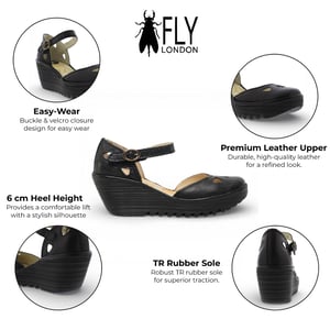 Fly London Yuna damessandalen met sleehak van zwart leer