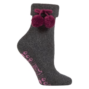 1 Paar Dames Wolmix Slippersokken met Pompon - Warm Zacht Gezellig Comfort