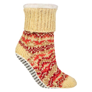 1 Paar Dames Chunky Fair Isle Moccasin Grip Sokken - Warme Winter Slippersokken