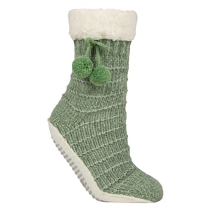 1 Paar Dames Chenille Slippersokken met Mocassin Zool - Zachte Cozy Comfort