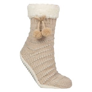 1 Paar Dames Chenille Slippersokken met Moccasin-zool - Zachte Gezellige Comfort