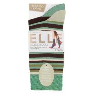 2-Pack Dames Gestreepte en Effen Bamboosokken - Zachte Ademende Comfort voor Elke Dag