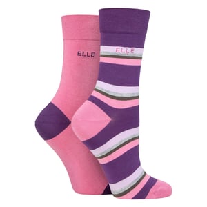 2-Pack Dames Gestreepte en Effen Bamboosokken - Zachte Ademende Dagelijkse Comfort