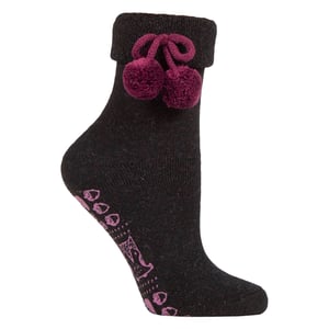 1 Paar Dames Wolmix Slippersokken met Pom Pom - Warme Zachte Gezellige Comfort